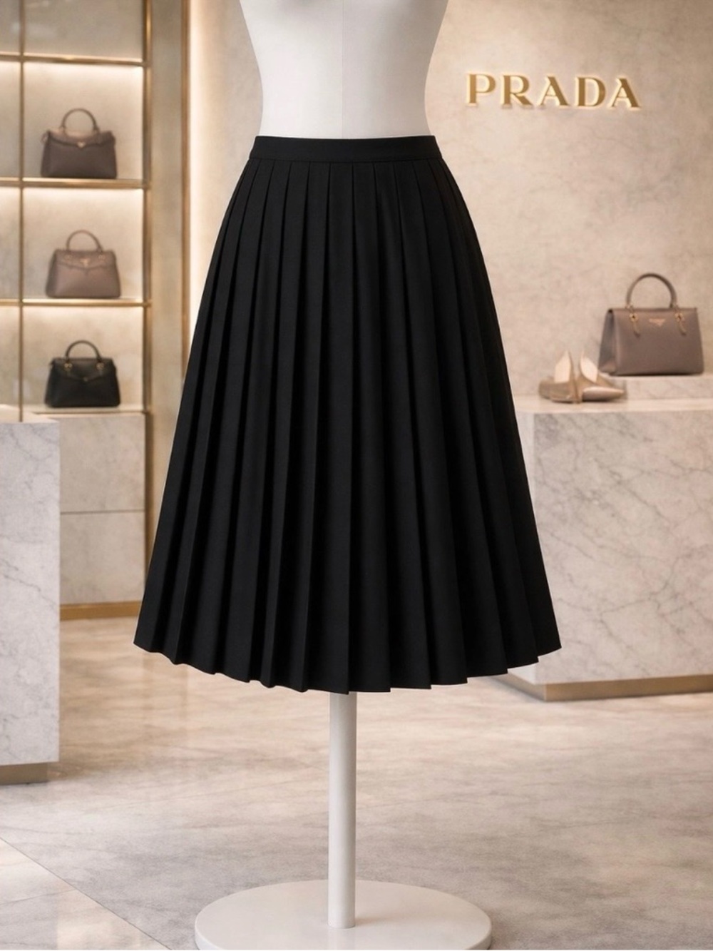 Prada Black Pleated Midi Skirt size 42